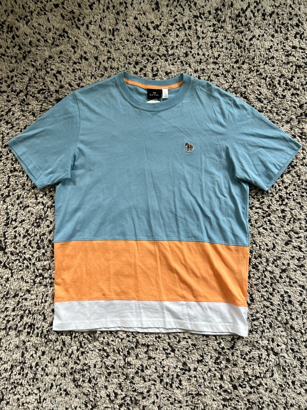 Paul Smith Colorblock Panel T-Shirt Blue Orange White Zebra Logo Short Sleeve L